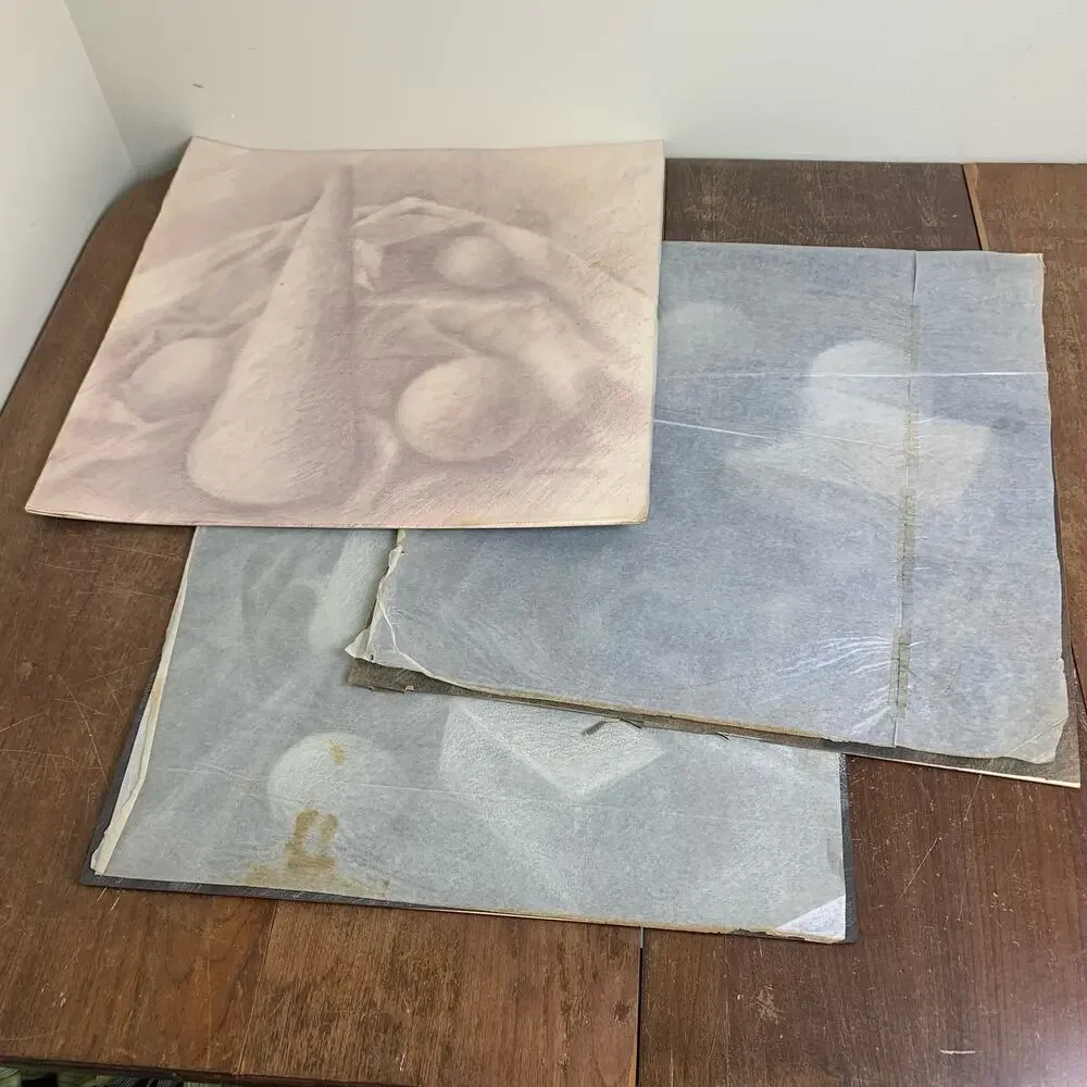 Set of 3 VINTAGE 60s‎ 70s Original Artist Signed Charcoal still life art 20 x 20